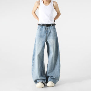 Mens Baggy Knife Edge Jeans CleanFit American High Street Retro Casual Loose Silhouette Wide Leg Pants Youth Trendy Spring