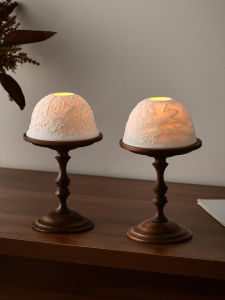 MEIWEISI | Vintage Walnut Wood Candle Stand with Bone China Ventilated Cover