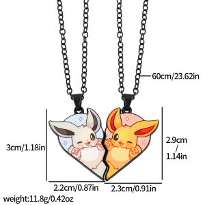 Bandai | kawaii cute Eevee cartoon pendant necklace 2 piece anime style metal heart patchwork jewelry gift