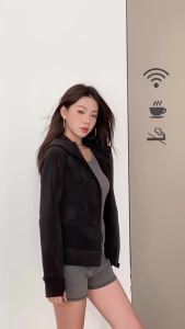 lalulu Áo Hoodie Liền Mũ Nhung Đức Hai Mặt Áo Khoác Dày Dặn Thân Hình Nhỏ Nhung Lông Bò Lót Nhung Mẫu Mới Xuân Thu Cho Nữ