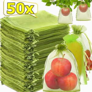 10/20/30/40/50Pcs Fruit Protection Net Bags / Fruit Trees Plants Insect-proof Drawstring Pouches Garden Accessories / Plant Grow Netting Bag with Drawstring