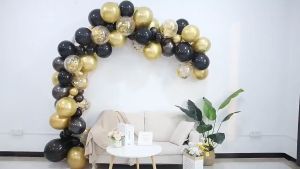 Balon Arch Garland Kit Chrome Emas Lateks Hitam 121 pcs untuk Dekorasi