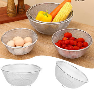 Stainless Steel Colander Strainer Basket Rice Vegetable  Fruits Clean Fine Sieve Drain Basket Kitchen Perforated Mesh Colander