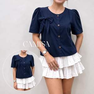 Elara Buttoned Top with Ribbon (L-3XL)