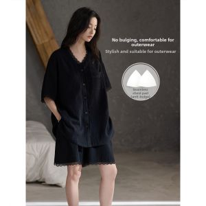 Breathable Lace Sleepwear Set Cotton Fabric Cooling