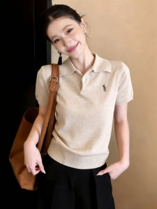 Polo Collar Knit Straight Shoulder Short Sleeve Tee