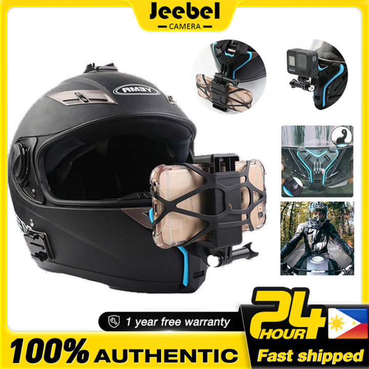 Motorcycle Helmet Camera Holder Full Face Front Chin Phone Mount Bracket Riding Helmet Belt Strap For Gopro hero 13 12 insta360 X4 DJI Action 5 Pro Camera Cellphone