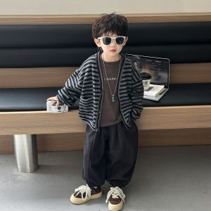 Áo Khoác Cardigan Trẻ Trung Cho Bé Trai Bộ Đồ Ba Mảnh Thời Trang Hàn Quốc Quần Áo Trẻ Em Mùa Thu Quần Áo Trẻ Em Mùa Xuân