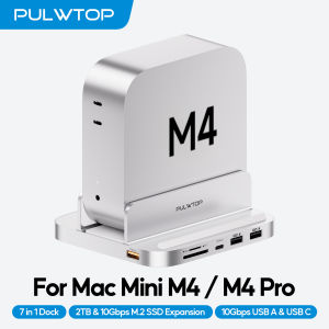 PULWTOP Mac Mini M4 Hub with M.2 SSD Enclosure (NOT Included) USB A/C 3.2 Audio Mic SD/TF for Mac Mini M6 M5 Pro M4/M4 Pro