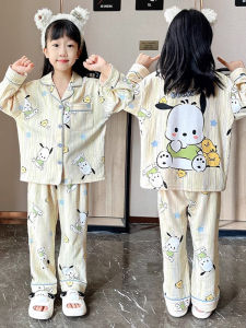 Princess Style Pure Cotton Long Sleeve Childrens Sleepwear Set for Girls Spring Autumn Home Clothes Cute Girls Fashion