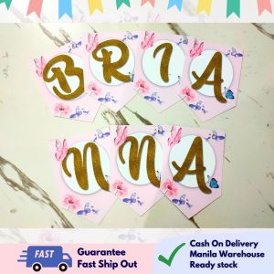 Partify BUTTERFLY Theme Customizable Happy Birthday Banner with Name Personalized Letter Banner with Free String Custom Bunting Backdrop Wall Decoration for Kids Boys Girls Party