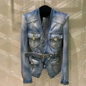 Áo Khoác Jeans Phong Cách Hàn Quốc Vintage Ôm Sát