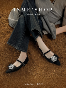 Spring New Arrival Womens Flat Mary Jane Shoes Diamond Embellished round Toe Minimalist Style Leather Upgraded Ultra-Fine Fiber