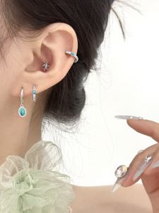 Blue Australian Opal Greenstone Earrings Set with Diamonds Personalized Design Sunset Party Style Alloy/silver/gold Plated