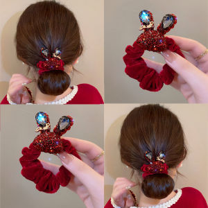Red Rabbit Hair Accessories Full of Diamonds Durable Hair Ties Elastic Hair Bands for Girls Cute Hair Wraps Travel Beauty Supplies