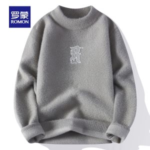 ROMON | Lormen Mens Knitted Sweater Round Neck Thickened Warm Casual Fashion Winter Leisure Inner Wear Base Shirt Trendy Line Shirt