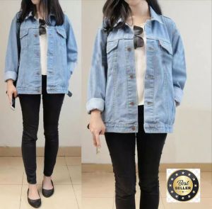Jaket Jeans Wanita Biru Muda Jacket Denim Perempuan Bioblitz Tebal