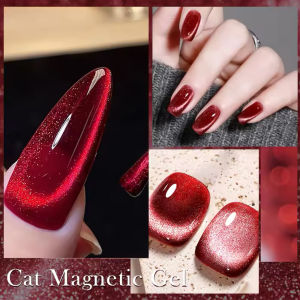 MIANEL 1-6pcs 12ML Christmas Red Cat Magnetic Gel Nail Polish Jelly Amber Gorgeous Soak Off UV LED Semi Permanent Gel Red Nails