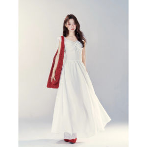Sweet Elegant Long Dress Womens Summer 2025 New Style V-neck Lace Splicing Waist-cinching Slimming Korean Version A-line Dress