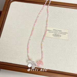 Colorful Crystal Beads Flower Necklace Womens Fashion Jewelry Summer Travel Outfit Accessory Light Luxury Dopaamine Style