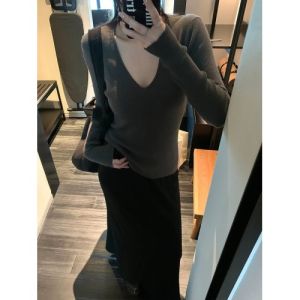 Korean Style Thin Long Sleeve Knitted Top Womens Autumn Winter Small Size White Casual Tight Base Shirt Innerwear