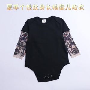 Kids Tales Childrens Clothing Spring and Autumn Baby Long-Sleeved Tattoo Romper Newborn Flower Arm Romper INS Onesie