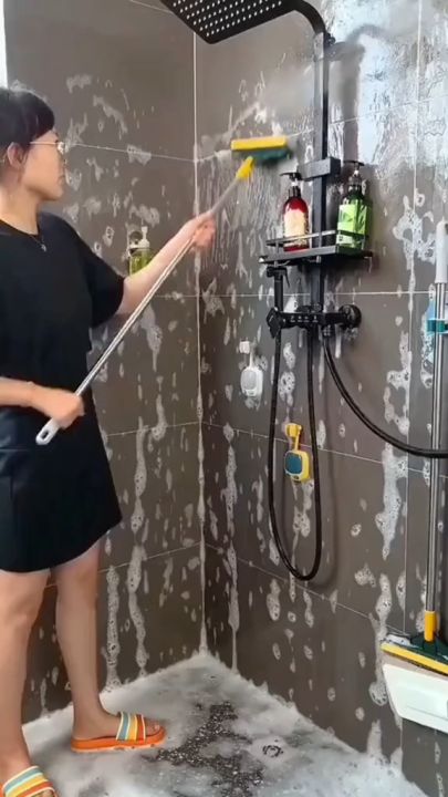 🇸🇬 Ready Stock 2 in 1 Grout Cleaner Brush with Long Handle V Shape ...