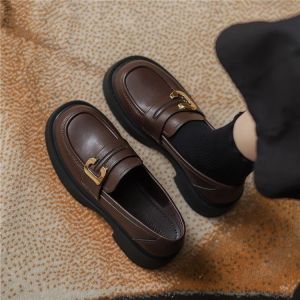 รองเท้า Loafers สำหรับผู้หญิง ทรงหนา พื้นยาง ด้านใน PU รองเท้าทำงาน ส้นแบน ทรงหัวมน แฟชั่นฤดูใบไม้ผลิและฤดูใบไม้ร่วง