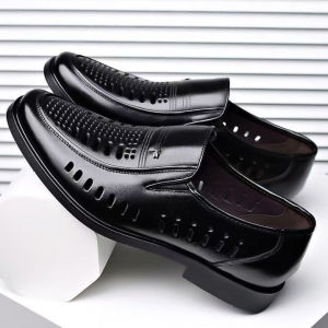 Mens Business Shoes Breathable Driving Shoes Hollow out Work Shoes Anti-Slip Soft Bottom Summer Shoes round Toe Derby Shoes
