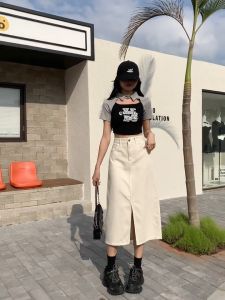 rok Aprikot rok jeans jumbo rok jeans belah depan rok span skirt rok jeans 7/8 rok denim