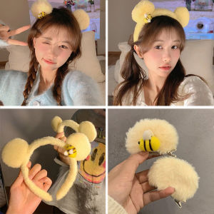 Fashion Angel Girl Dễ thương Bear-Ears hình băng đô lông cho nữ ngọt ngào ong hoạt hình kẹp tóc cho sinh viên món quà sinh nhật
