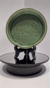 Đĩa trang gốm sứ cao cấp xanh ngọc bích họa tiết phong cảnh