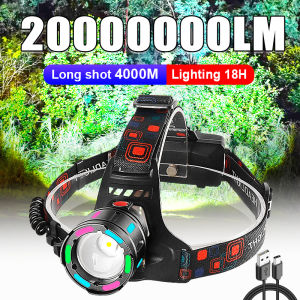20000000LM Most Powerful Headlamp Fishing Head Torch Rechargeable LED Front Lamp With Fluorescent Light Outdoor Camping Lights