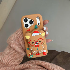 Cute Cartoon Bear Folding Bracket Kickstand Christmas Case for iPhone Air 17 16 15 14 13 Pro Max Soft Silicone Cover Xmas Gifts