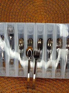 vania souvenir sendok garpu puding sendok garpu kecil kemasan mika motif. isi 50 pcs