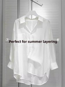 V.C.I | White Icy Silk Sun Protection Loose Womens Cardigan Mid-length