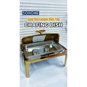 Rectangle Gold Roll Top Chafing Dish Buffet Set Stainless Steel Buffet Warmer Chafers and Buffet Warmers Sets with Thick Frame for Catering