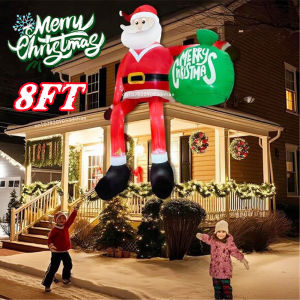 2.4M Christmas Inflatables Climbing Santa Roof Decoration Built-in LED lights For Outdoor Indoor Roof Yard Garden Lawn Party