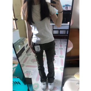 High Waist Flared Workwear Jeans Womens Stretchy Long Military Green Denim Slimming Autumn Season Cotton Elastic Pants