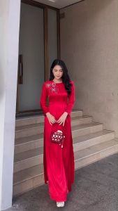 Áo dài gấm kết đá AD158 Thiết kế độc đáo dành cho nữ thanh lịch KHANH LINH STYLE