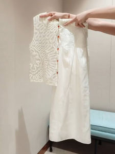 DANTING | Beige Heavily Laced Luxury Tank Dress Two-Piece Set