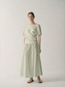 INSIS FEMME | Summer New Simple and Elegant Splicing Off-shoulder Waist-received A-line Dress