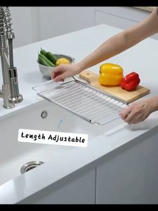 Multipurpose 304 Stainless Steel Kitchen Sink Drying Rack Telescopic Sink Shelf Utensil Holder Sink Shelf for Kitchen
