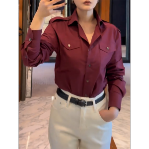 QINGNAER | Simple and Stylish Turn-down Collar Button Front Big Size Commuter Blouse