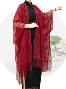 Cheongsam Shawl Outer Match Lace Wedding Ladieswear Cloak Summer Womens Hollow Tassel Thin Noble Mother-in-Law Red
