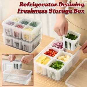 Refrigerator Draining Freshness Storage Box Fridge Organizer Fresh-Keeping Box With Drain Basket Double Layer Drain Food Container