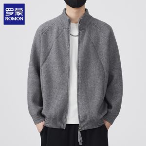 ROMON | Solid Color Casual Loose Stand Collar Knitted Cardigan