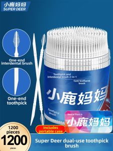 SUPER DEER | Portable Disposable Two-in-One Toothpick and Floss Interdental Brush