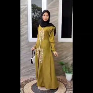 Gamis Wanita Berly Pollo Linen Bordir Premium Terbaru dan Terlaris | Gamis Pollo Linen Bordir Bunga
