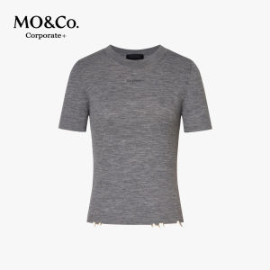 MO&Co. | Delicate Wool Blend Ragged-Edge Knitted Sweater Short Sleeve
